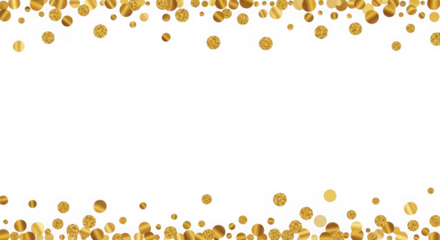Golden glitter confetti circles border on transparent background