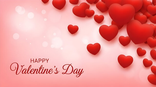 Romantic Valentine's Day wishes with floating red hearts on soft pink background for cards, greetings, messages, and loving holiday expressions