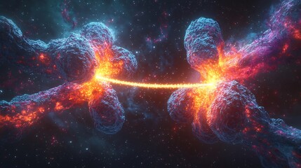 Cosmic bridge between two celestial bodies in the vast expanse of the universe space art