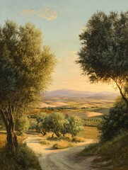 Fototapeta premium idyllic tuscany landscape with olive trees at golden hour