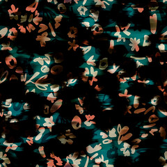 Obraz premium Abstract floral pattern with dark green background and scattered pink and white blossoms creating a vibrant textured design