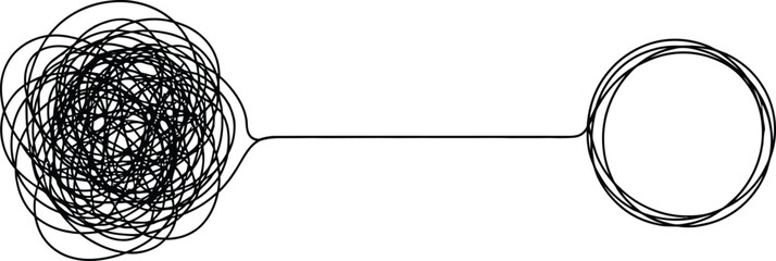 Illustration showing the process of solving a complex problem, a path from chaos and confusion to clarity, order, and a simple solution