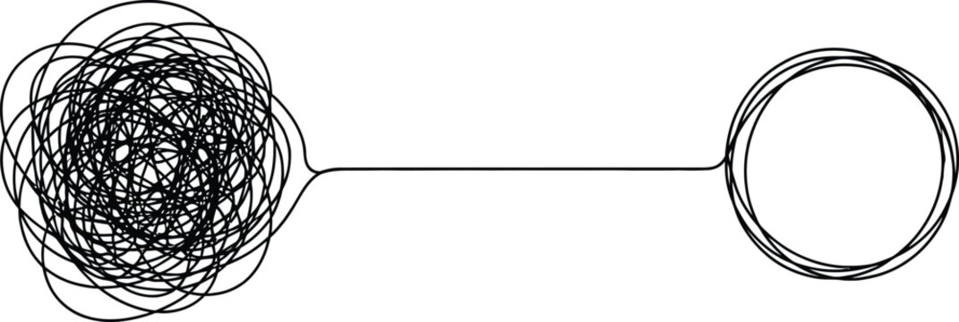 Illustration showing the process of solving a complex problem, a path from chaos and confusion to clarity, order, and a simple solution