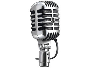 Classic chrome and black vintage microphone on a stand