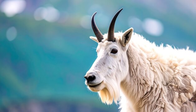 Majestic mountain goat with sharp horns in natural habitat