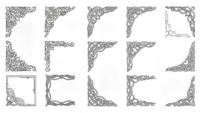 Ornamental Corner Design Collection Featuring Floral Scrollwork, Celtic Knots, and Minimalist Line Art