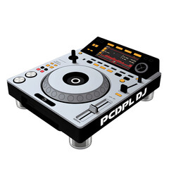 Silver dj turntable controller with black accents isolated on transparent background