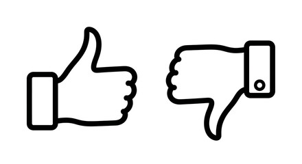 Thumbs up and thumbs down black line icons for comparison concept