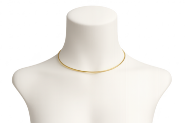 Elegant golden necklace on a mannequin isolated with transparent background. Jewelry concept