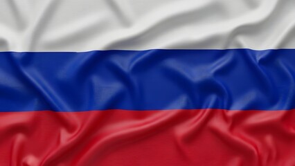 Fototapeta premium Waving russian flag background with fabric texture and national colors