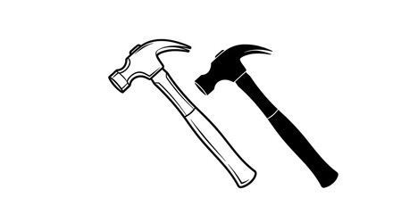 Two Hammers Outline and Silhouette Tools for Construction and Repair