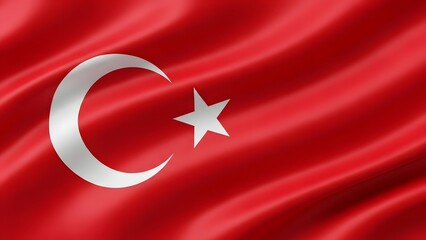 Obraz premium Waving turkish flag with crescent moon and star symbol