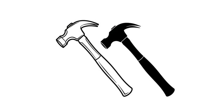 Two Hammers Outline and Silhouette Tools for Construction and Repair