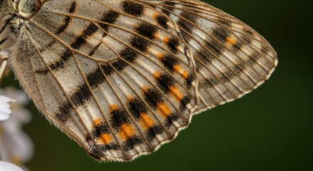 Detailed  photograph reveals intricate patterns and texture on an insect's wing