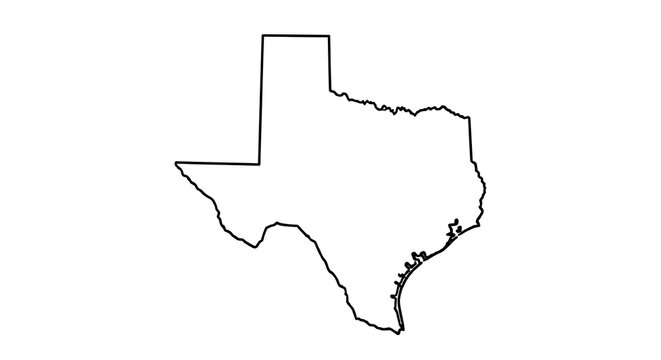 Texas State Outline Silhouette Map Illustration in Black and White