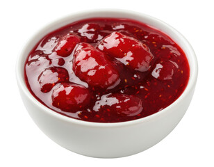 Whole Fruit Strawberry or Raspberry Compote in a Small White Serving Bowl