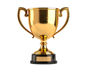 Gleaming gold award cup on a black base with a blank plaque