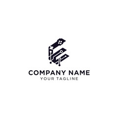 Fototapeta premium A modern logo design featuring a stylized letter 'E' or 'G' integrated with a gaming controller and circuit board elements, suitable for a tech or gaming company.
