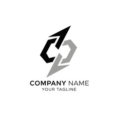 Abstract logo design featuring two interlocking arrows in black and gray.