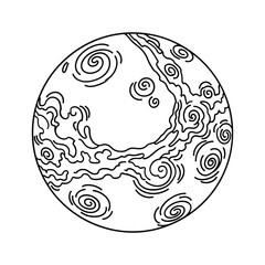 Abstract Line Art Planet with Swirling Wavy Patterns - Celestial Body Illustration