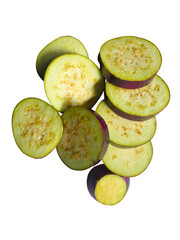 Fresh eggplant sliced and whole isolated on transparent background
