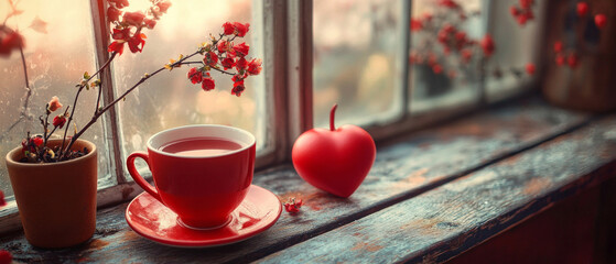 A cosy corner with a cup of tea and bright flowers creates a warm, homely backdrop for relaxing blogs.