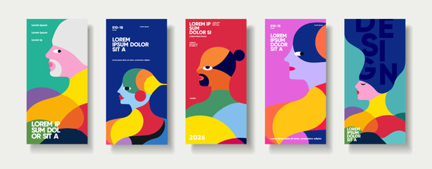 A vibrant collection of abstract posters featuring colorful, geometric portraits. Each design showcases a unique blend of shapes and colors, creating a modern and artistic visual experience. 