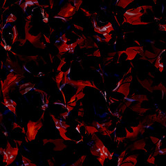 Abstract dark red and black swirling patterns with organic shapes and a sense of depth and mystery
