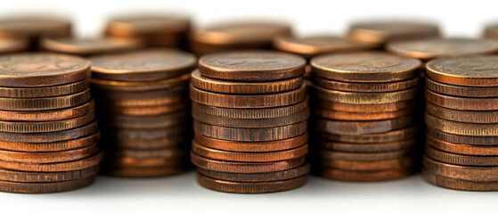 Stacks of old coins with a warm glow are a good choice as a reliable financial backdrop for economic materials.
