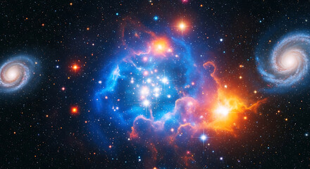 Vibrant Nebula and Spiral Galaxies in Deep Space Cosmos galaxy stars