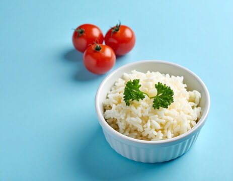 Fresh coleslaw with cherry tomatoes on a blue background
