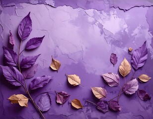 Elegant purple background with decorative leaves for artistic and seasonal designs