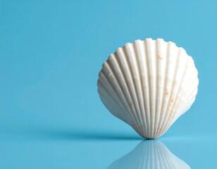Elegant seashell on blue background, summer vacation and coastal themes