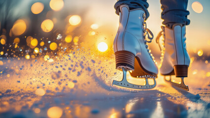 Ice Skating Sunset Winter Fun