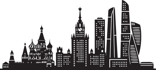 Fototapeta premium City skyline silhouette in clean straight black shapes (Russia).eps