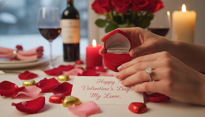 Valentine&rsquo;s Proposal with Ring and Roses