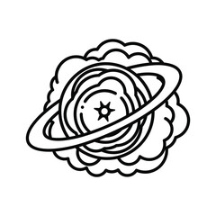 Abstract Planet with Rings in Nebula Line Art Icon