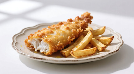 fish and chips isolated on white background