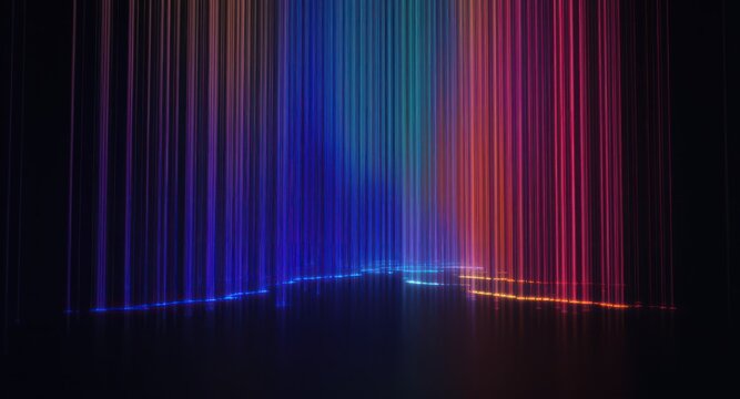 Abstract vertical lines forming a colorful gradient, reminiscent of a shimmering curtain
