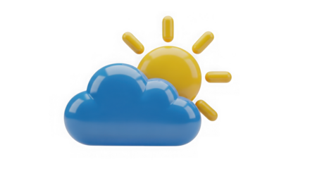 Partly cloudy weather forecast icon, shiny 3d render illustration