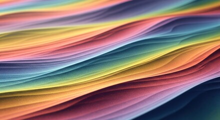 Abstract close-up of flowing layers of rainbow colors, gradient effect, soft light