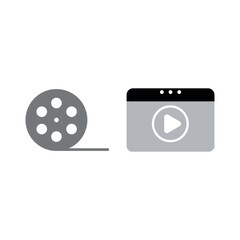 Film Reel and Video Player Icon Set, Cinema Movie Media Entertainment Vector Illustration