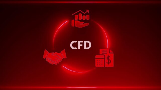 Red Neon Circle with CFD Text and Financial Icons Representing Trading Concepts finance business