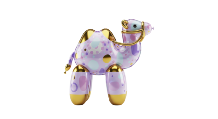Whimsical Balloon Camel Sculpture with Pastel and Gold Accents, a Playful Decorative Art Piece