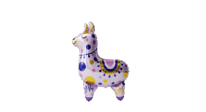 Cute llama-shaped balloon with colorful polka dots and intricate patterns, perfect for festive celebrations and parties