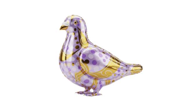Elegant purple and gold foil balloon crafted in the shape of a serene dove, offering a unique and festive decoration for parties, events, or thoughtful celebratory gestures