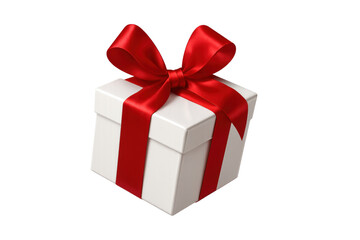Obraz premium White gift box with red ribbon and bow creating a special present for celebration, anniversary, and surprise