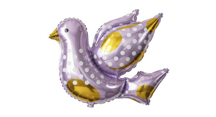 A whimsical light purple bird-shaped foil balloon adorned with golden polka dots, perfect for celebrations and parties