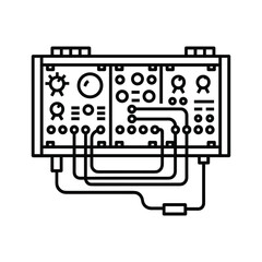 Electronic Synthesizer Module with Patch Cables Line Art Icon