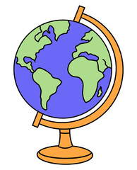 Flat cartoon globe, learning object illustration.